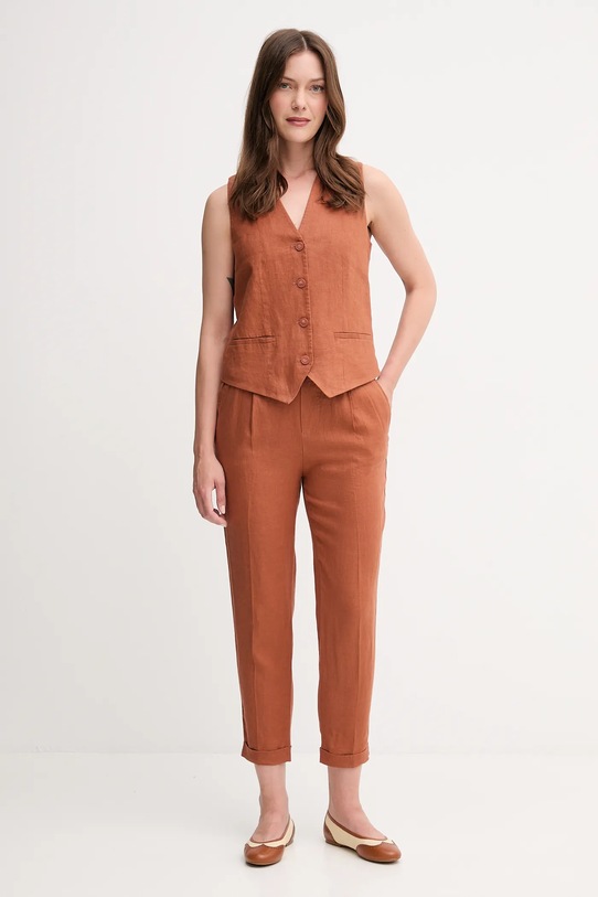 Λινό παντελόνι United Colors of Benetton 4AGHDF079 πορτοκαλί AW25