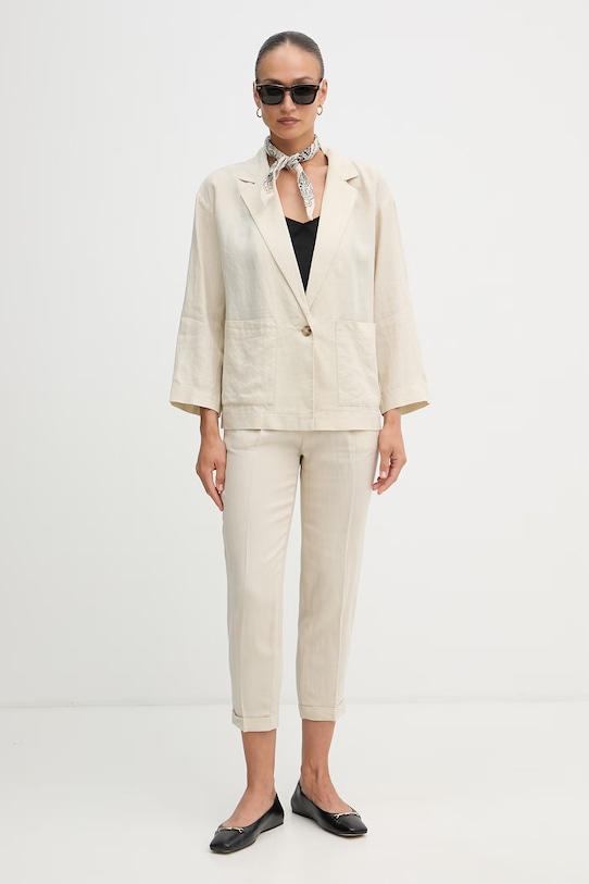 United Colors of Benetton hlače za žene od lana 4AGHDF079 bež SS26