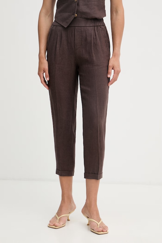 United Colors of Benetton hlače ženske lanene smeđa 4AGHDF079
