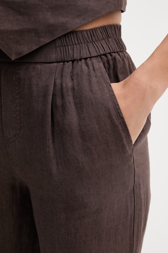United Colors of Benetton hlače ženske lanene smeđa 4AGHDF079