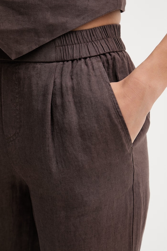 United Colors of Benetton hlače ženske lanene smeđa 4AGHDF079