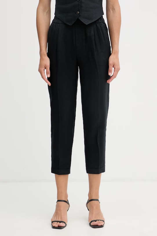 United Colors of Benetton hlače ženske od lana crna 4AGHDF079