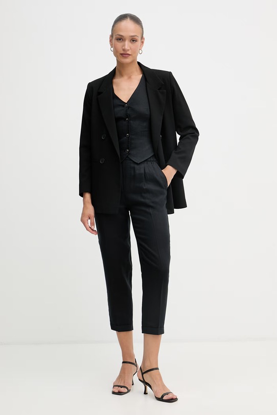 United Colors of Benetton hlače ženske od lana 4AGHDF079 crna SS26