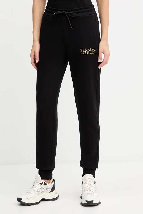 Versace Jeans Couture spodnie dresowe bawełniane aplikacja czarny 79HAAT06.CF01T