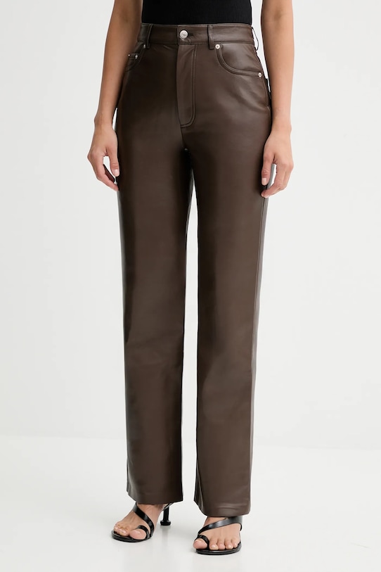 Nanushka pantaloni imitatie de piele maro NW25PFPA15278