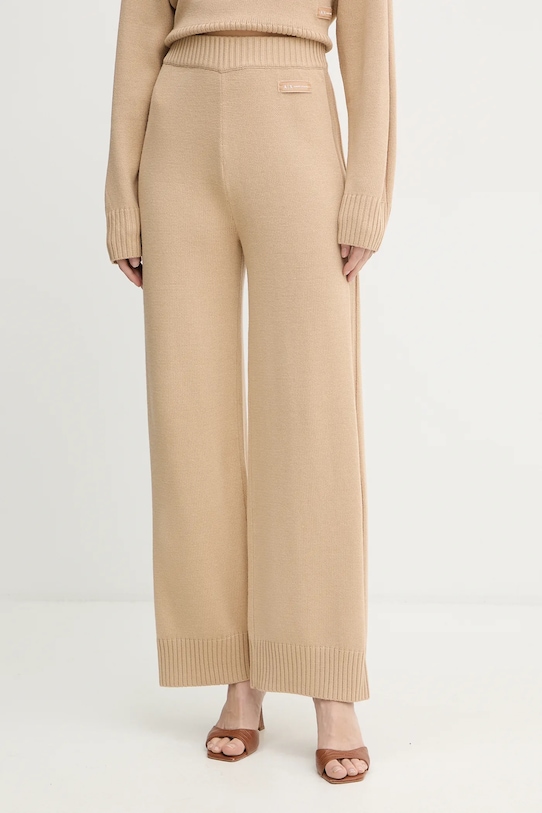 Armani Exchange pantaloni cu lână drept bej XW000769.AF13774