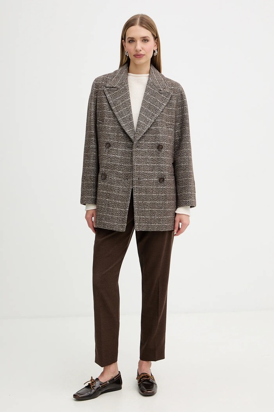 Weekend Max Mara spodnie z wełną CALDAIA 2525136152600 brązowy AW25