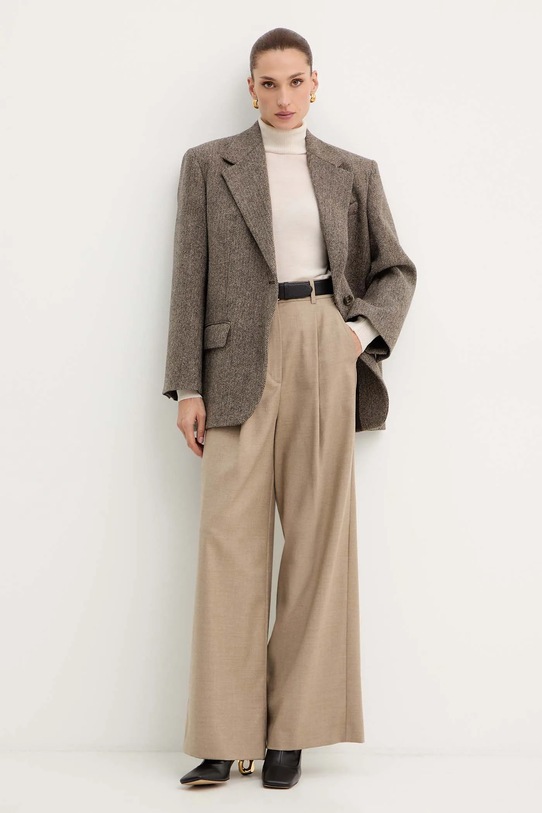 Weekend Max Mara spodnie z dodatkiem wełny GLOBALE 2525136162600 beżowy AW25