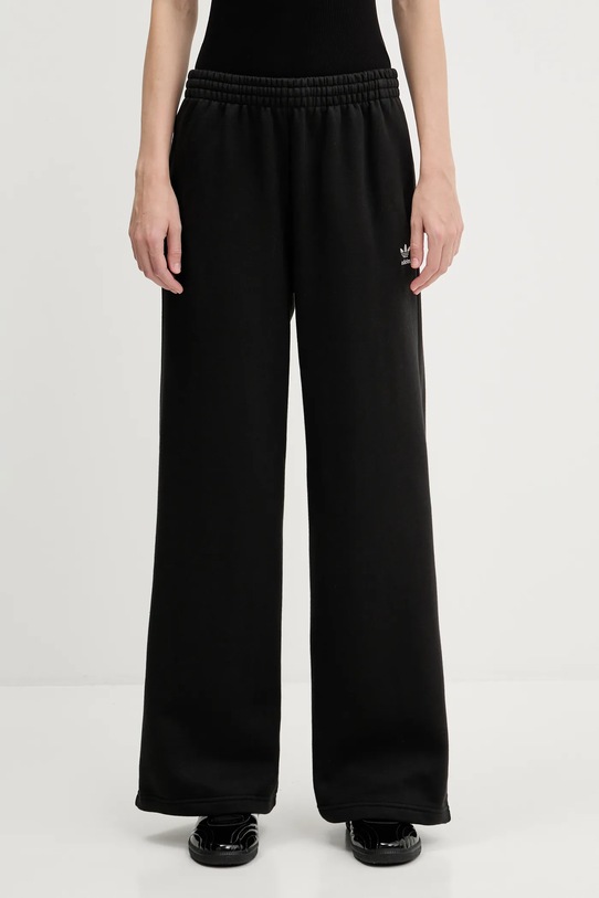 Παντελόνι φόρμας adidas Originals Essentials Wide Leg Fleece πλεκτό ύφασμα μαύρο JX5251