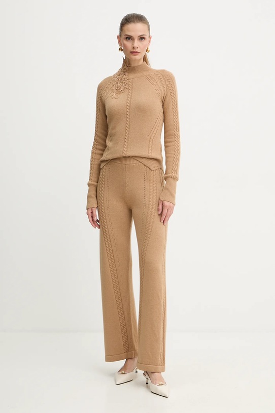 Ermanno Scervino spodnie z dodatkiem wełny D474P501NJG brązowy AW25