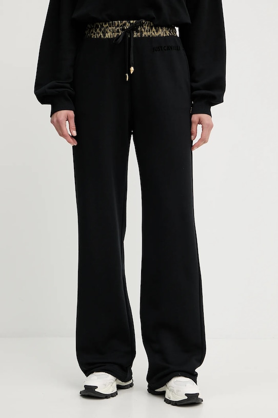 Just Cavalli spodnie dresowe bawełniane bawełna czarny 79PAAE20.CF100