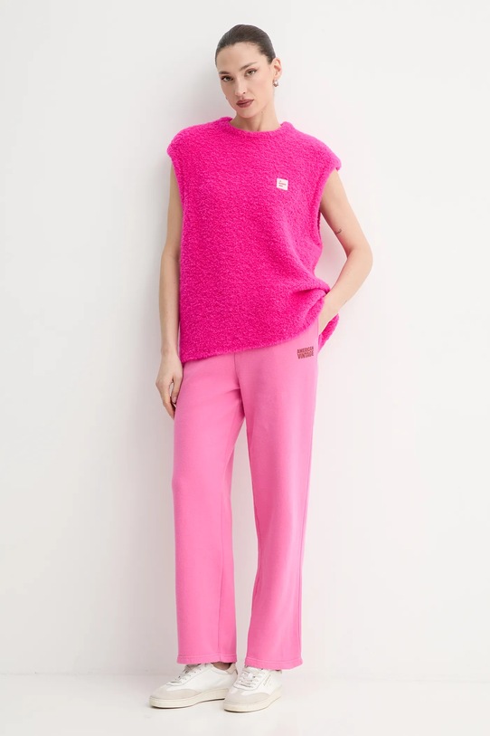 American Vintage spodnie dresowe bawełniane PLI05B różowy AW25