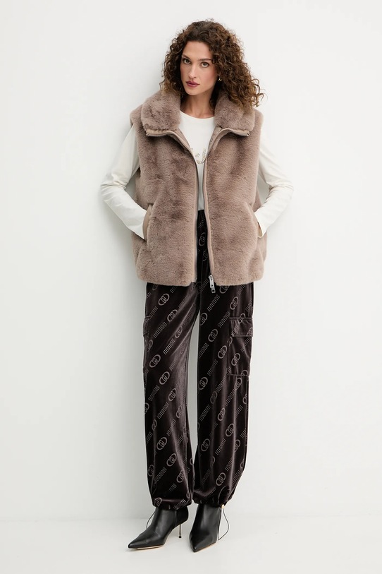 Liu Jo pantaloni da tuta in velluto TF5111.J4955 marrone AW25