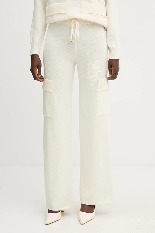 ERMANNO Firenze pantaloni de trening cu lână uni bej 57TP027E85