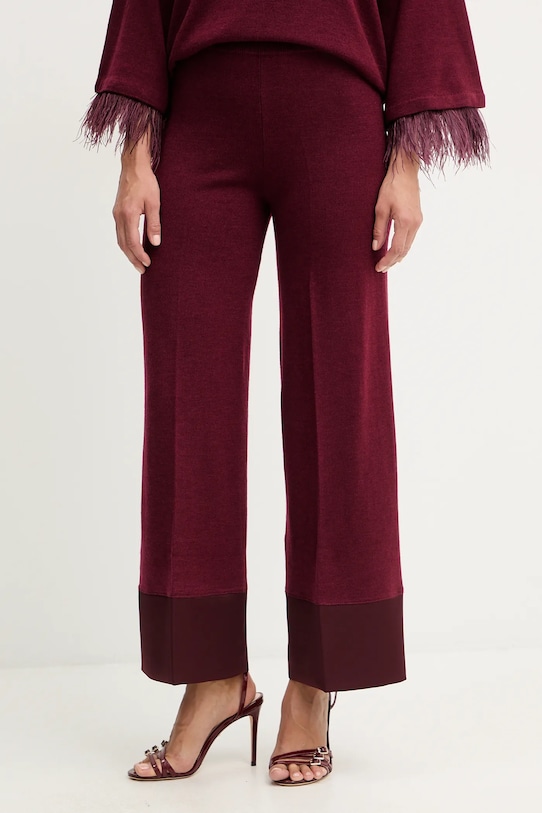Twinset spodnie z dodatkiem wełny dzianina bordowy 252LL3FBB