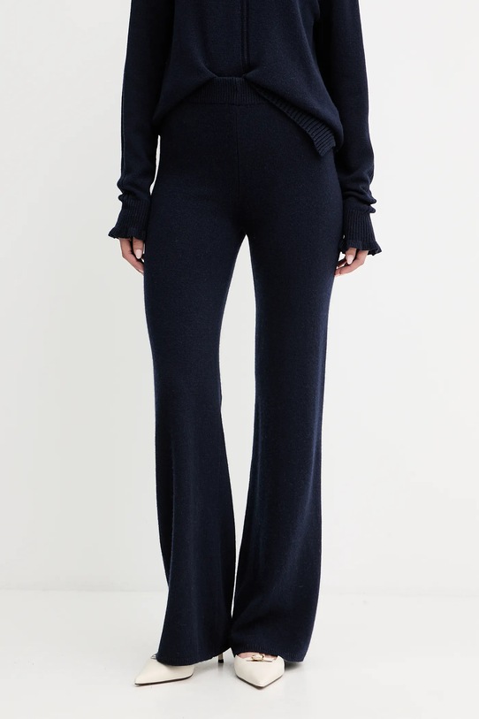 Twinset spodnie z wełną dzianina granatowy 252TT3454