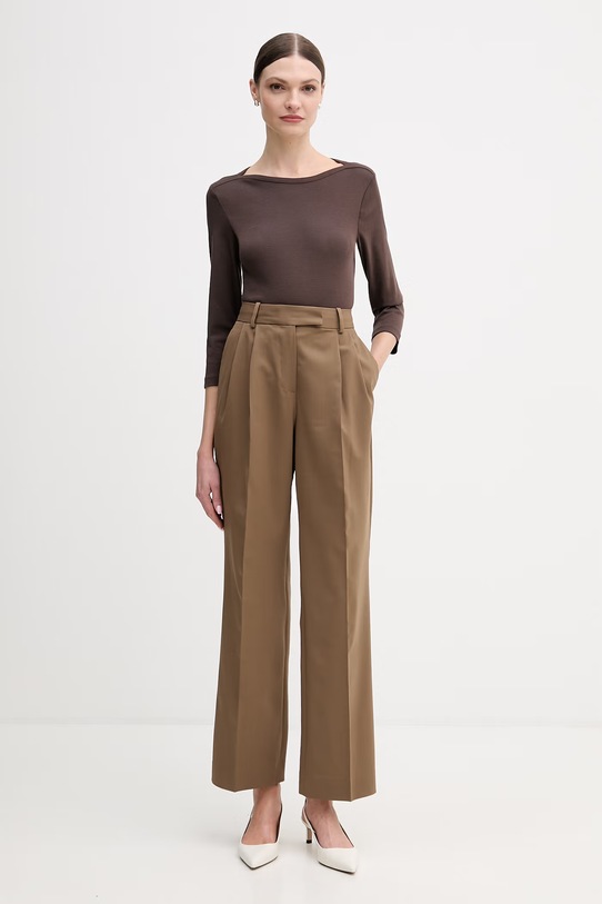 Tommy Hilfiger spodnie z dodatkiem wełny WW0WW48352 brązowy SS26