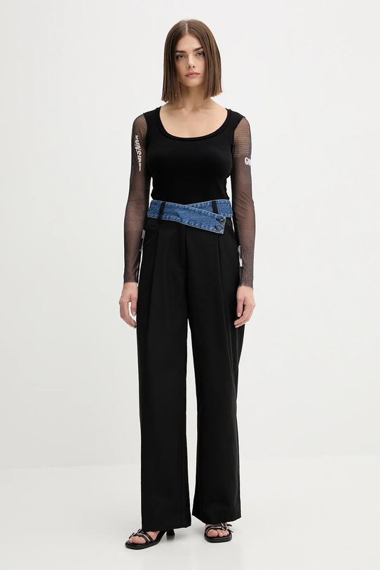 Desigual spodnie z domieszką wełny DENIMWAIST 25WWPW03 czarny AW25