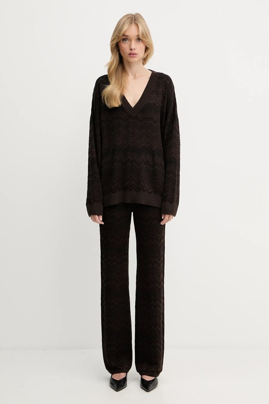Missoni spodnie z wełną DS25WI0J.BK01CP brązowy AW25