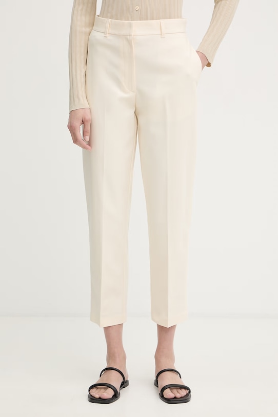 Calvin Klein hlače chinos ženske od pamuka s elastanom bež LV044B916G