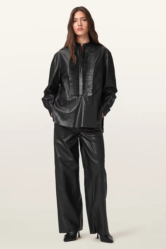 Kožené nohavice AllSaints ASH jednofarebný čierna W028TD