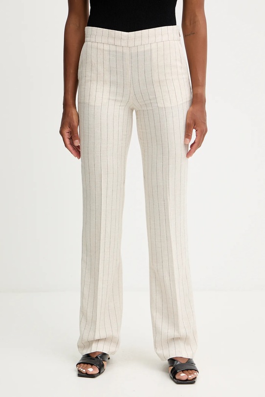 Morgan spodnie z lnem prosty beżowy PRIZ.F