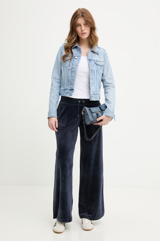 Juicy Couture damskie bawełniane YUKA WIDE LEG JCBBJ225803 granatowy SS26