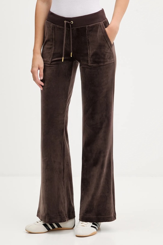 Juicy Couture spodnie dresowe welurowe z elastanem brązowy JCSEBJ001G.193
