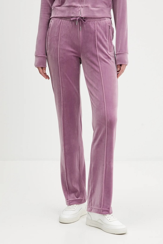 Juicy Couture spodnie dresowe welurowe aplikacja fioletowy JCWBJ225307