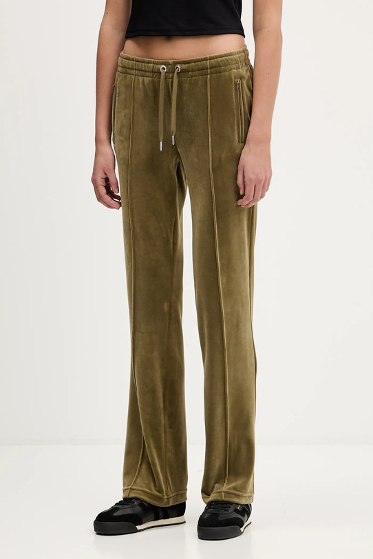 Juicy Couture spodnie dresowe welurowe aplikacja zielony JCWBJ225307