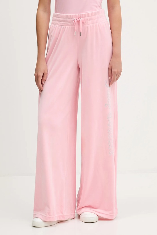 Juicy Couture spodnie dresowe welurowe aplikacja różowy JCWBJ225309