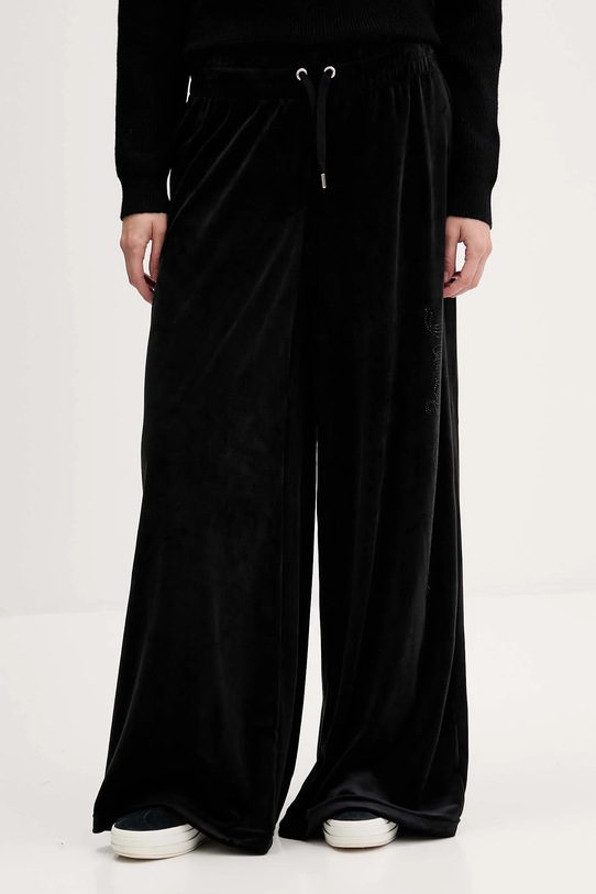 Juicy Couture spodnie dresowe welurowe aplikacja czarny JCWBJ225309