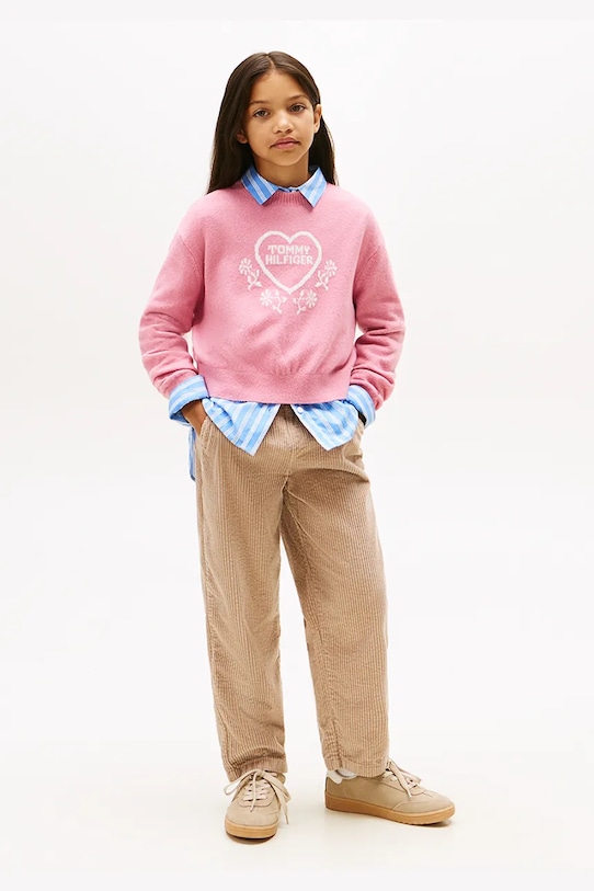 Tommy Hilfiger pantaloni de bumbac pentru copii panza bej KG0KG08818.9BYA