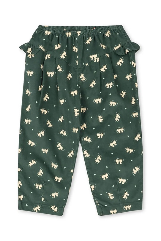 Konges Sløjd spodnie bawełniane dziecięce AVERY FRILL PANTS GOTS wzorzyste zielony KS104201.9BYA