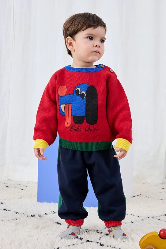 Bobo Choses pantaloni de trening din bumbac pentru bebeluși tricotaj bleumarin 225AB078