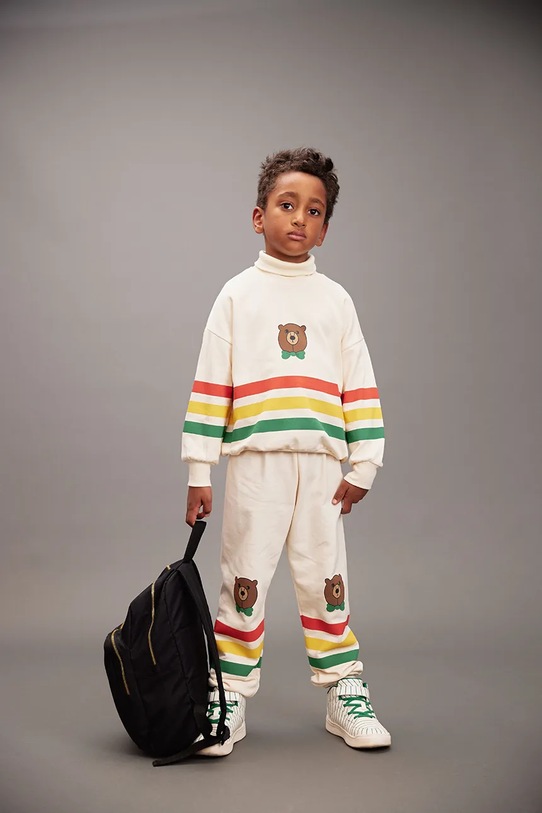 Mini Rodini spodnie dresowe bawełniane dziecięce Bear nadruk beżowy 25730138