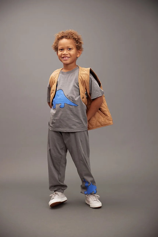 Mini Rodini spodnie dresowe bawełniane dziecięce Dino nadruk szary 25730140