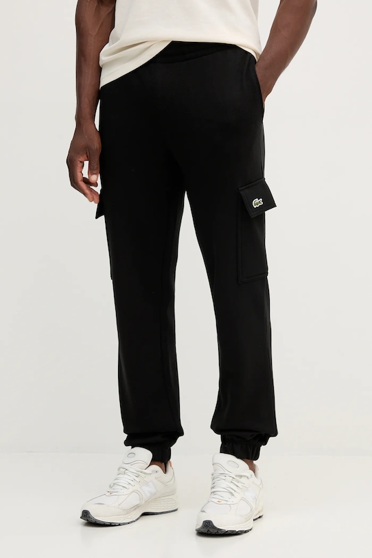 Bavlněné tepláky Lacoste pletenina černá XH9710