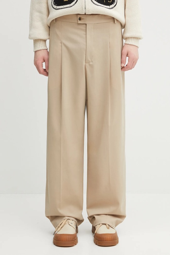Kenzo spodnie z wełną tkanina beżowy FF65PA3689RZ