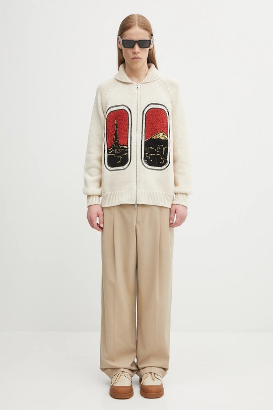 Kenzo spodnie z wełną FF65PA3689RZ beżowy