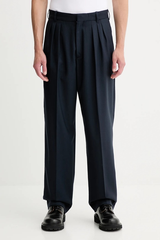 Kenzo spodnie wełniane tkanina granatowy FE65PA2149GE