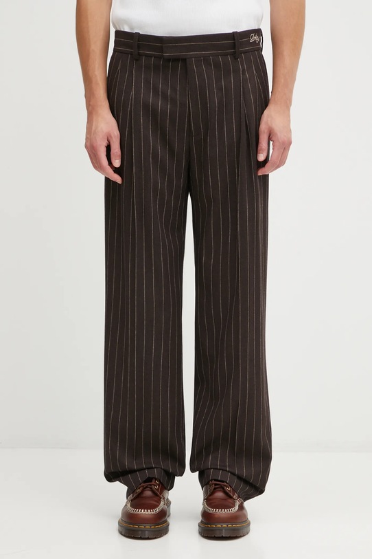 Drôle de Monsieur spodnie z dodatkiem wełny Le Pantalon Pinstripes drobny wzór brązowy I.BP165.WO040