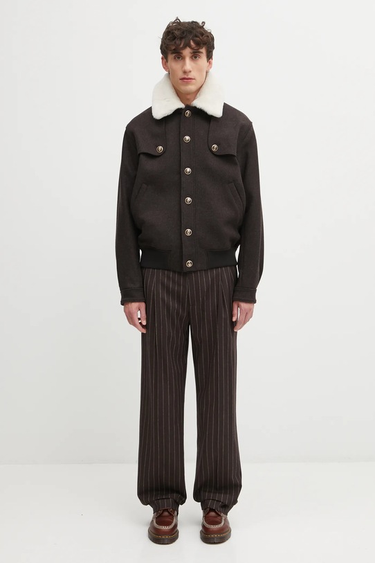 Drôle de Monsieur spodnie z dodatkiem wełny Le Pantalon Pinstripes I.BP165.WO040 brązowy