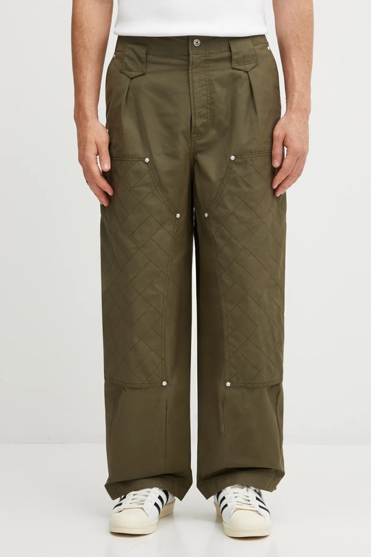 Kenzo spodnie bawełniane Weave Double Knee Pant gładkie zielony FF65PA2469HD