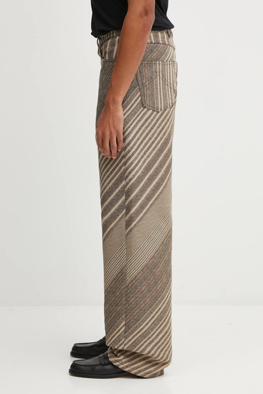 Kenzo spodnie z dodatkiem wełny Diagonal Stripe Turn Up Wide Fit FF65PA3839IO beżowy AW25