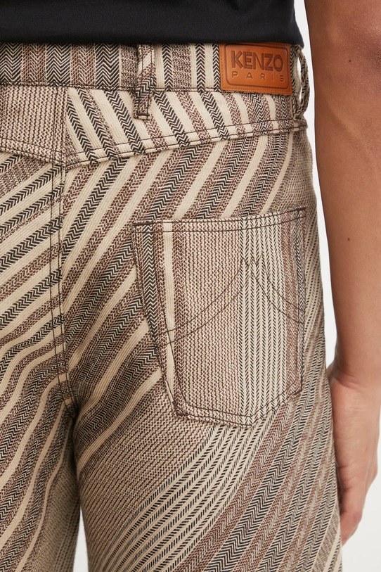 Kenzo spodnie z dodatkiem wełny Diagonal Stripe Turn Up Wide Fit beżowy FF65PA3839IO