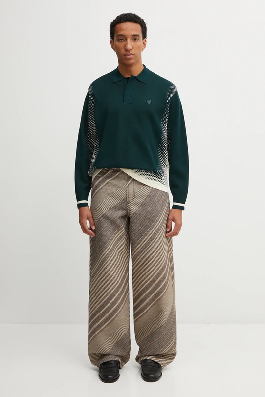 Kenzo spodnie z dodatkiem wełny Diagonal Stripe Turn Up Wide Fit FF65PA3839IO beżowy