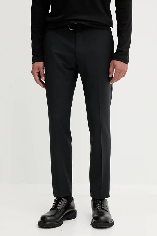 Calvin Klein spodnie z wełną z elastanem czarny LV14LD904G