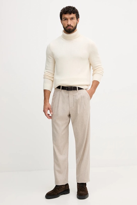 Tommy Hilfiger spodnie z dodatkiem wełny MW0MW41341 beżowy AW25