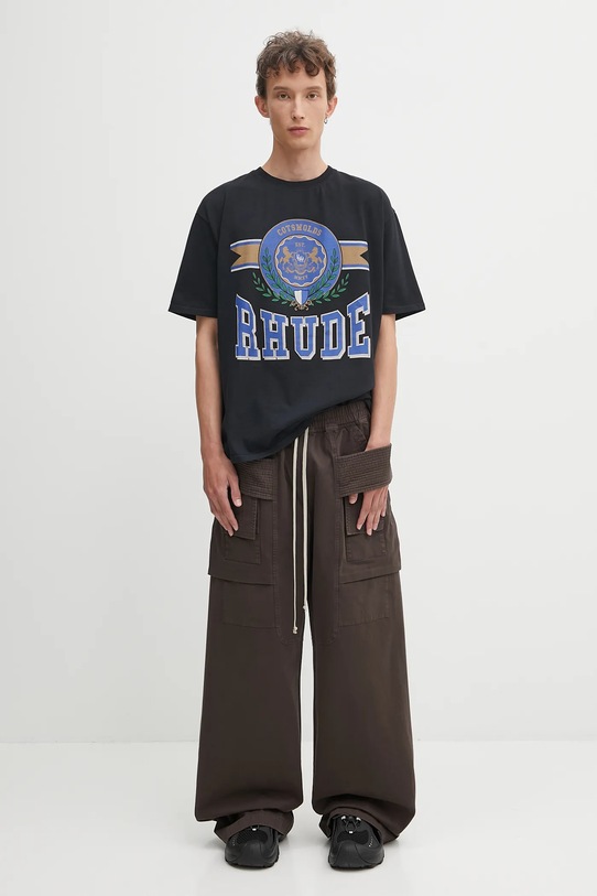 Rick Owens DRKSHDW spodnie bawełniane Creatch Wide Cargo Drawstring DU02E7394.TW brązowy
